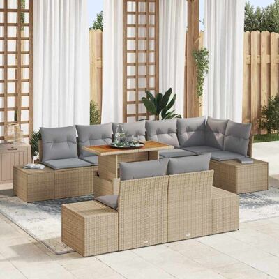 Beiges Garten Esstisch-Set - 9 Teile, Wetterbeständig, Für 8 Personen Beiges Garten Esstisch-Set - 9 Teile, Wetterbeständig, Für 8 Personen
