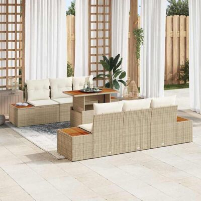 Vidaxl - 7-tlg Beige Rattan Akazie Garten Esstischset Vidaxl - 7-tlg Beige Rattan Akazie Garten Esstischset