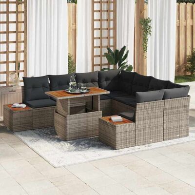 vidaXL Gartensofa-set 9 Stk. Grau Poly-Rattan vidaXL Gartensofa-set 9 Stk. Grau Poly-Rattan