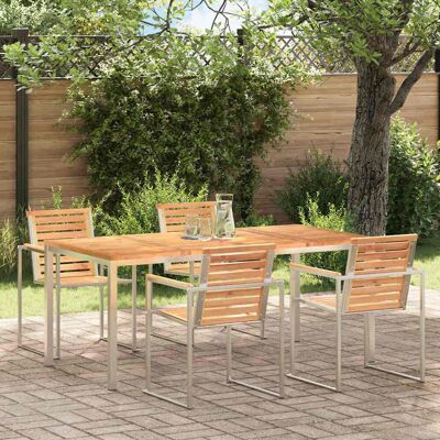 vidaXL Esstisch 180x90x75 cm Massives Teakholz und Edelstahl vidaXL Esstisch 180x90x75 cm Massives Teakholz und Edelstahl