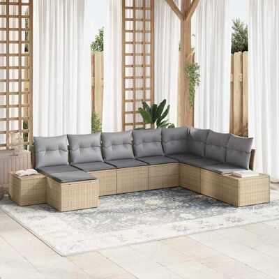 Beige Gartensofagarnitur - 8 Stück, Modern Außen-Rattanmöbel Beige Gartensofagarnitur - 8 Stück, Modern Außen-Rattanmöbel
