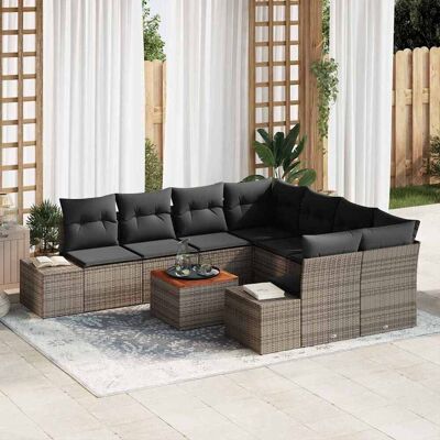 vidaXL Garten-Sofagarnitur 9 Stück Grau Rattan Rechteckig vidaXL Garten-Sofagarnitur 9 Stück Grau Rattan Rechteckig