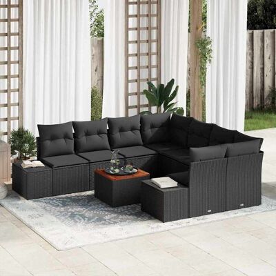 Schwarzes Poly Rattan Gartensofa-Set - 9-teilig für draußen Schwarzes Poly Rattan Gartensofa-Set - 9-teilig für draußen