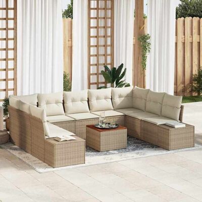 Beige Rattan-Gartensofa-Set - 10 Teile Gartenmöbel Beige Rattan-Gartensofa-Set - 10 Teile Gartenmöbel