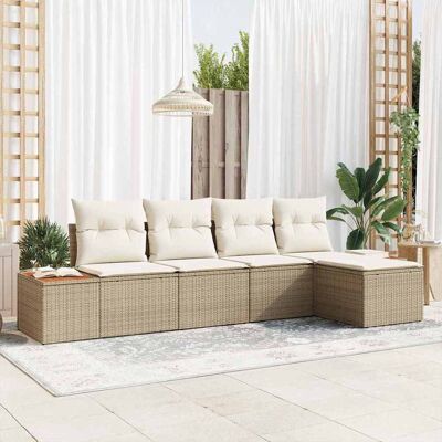 vidaXL Gartensofa-set 5 stk. Beige Poly Rattan vidaXL Gartensofa-set 5 stk. Beige Poly Rattan