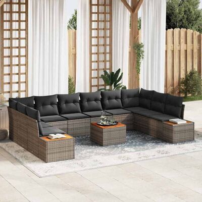 VidaXL Gartensofa-Set 11-teilig Grau Polyrattan Akazie VidaXL Gartensofa-Set 11-teilig Grau Polyrattan Akazie