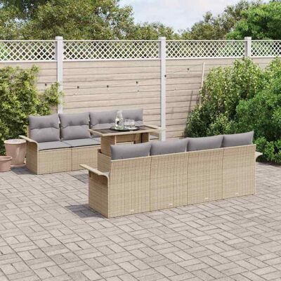 Vidaxl Gartensofa-Set 9 Stück Beige Polyester Rattan Vidaxl Gartensofa-Set 9 Stück Beige Polyester Rattan