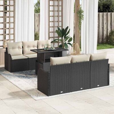 vidaXL Gartensofa-set 7 Stk. Schwarz und Creme Poly-Rattan vidaXL Gartensofa-set 7 Stk. Schwarz und Creme Poly-Rattan