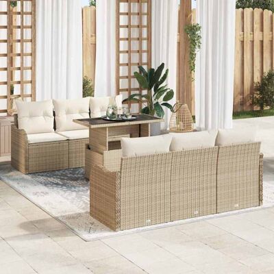 vidaXL Gartensofa-set mit Kissen 7 pcs Beige Poly-Rattan vidaXL Gartensofa-set mit Kissen 7 pcs Beige Poly-Rattan