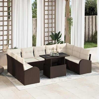 vidaXL Gartensofa-set 10 Stk. Braun und Creme Poly-Rattan vidaXL Gartensofa-set 10 Stk. Braun und Creme Poly-Rattan