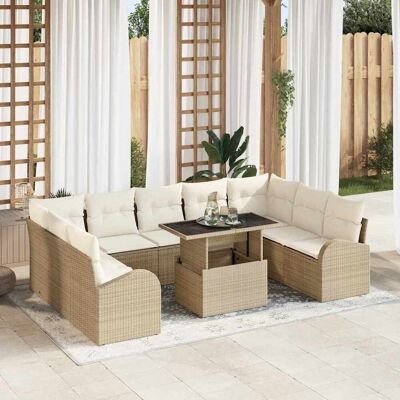 vidaXL Gartensofa-set 10 Stk. Beige und Creme Poly-Rattan vidaXL Gartensofa-set 10 Stk. Beige und Creme Poly-Rattan