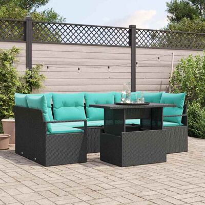 vidaXL Gartensofa-set 7 stk. 6-Sitzanzahl Schwarz und Blau Poly-Rattan vidaXL Gartensofa-set 7 stk. 6-Sitzanzahl Schwarz und Blau Poly-Rattan