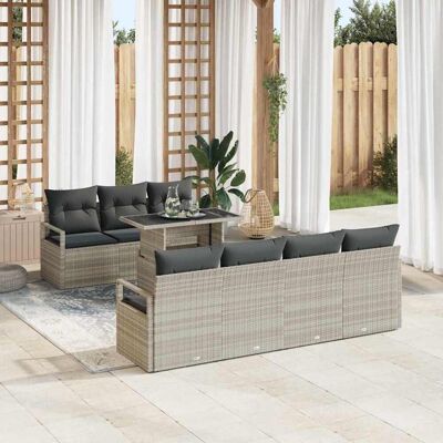 vidaXL Gartensofa-set mit Speicher 8 pcs Hellgrau Poly-Rattan vidaXL Gartensofa-set mit Speicher 8 pcs Hellgrau Poly-Rattan