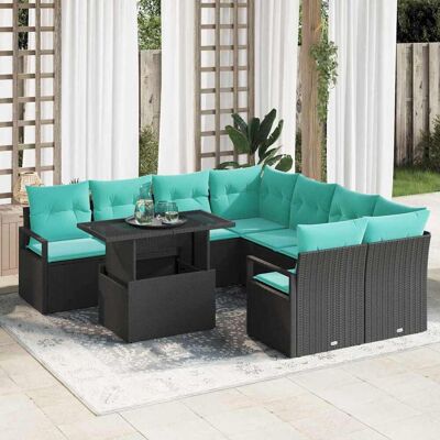 vidaXL Gartensofa-set mit Speicher 9 pcs Schwarz und Blau Poly-Rattan vidaXL Gartensofa-set mit Speicher 9 pcs Schwarz und Blau Poly-Rattan