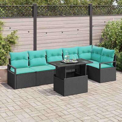 vidaXL Gartensofa-set 7 stk. 6-Sitzanzahl Schwarz und Blau Poly-Rattan vidaXL Gartensofa-set 7 stk. 6-Sitzanzahl Schwarz und Blau Poly-Rattan