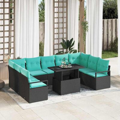 vidaXL Gartensofa-set 10 stk. 9-Sitzanzahl Schwarz und Blau vidaXL Gartensofa-set 10 stk. 9-Sitzanzahl Schwarz und Blau