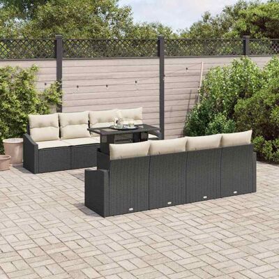 vidaXL Gartensofa-set 7 Stk. Schwarz und Creme Poly-Rattan vidaXL Gartensofa-set 7 Stk. Schwarz und Creme Poly-Rattan