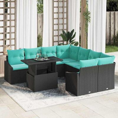 vidaXL Gartensofa-set 9 stk. Schwarz und Blau Poly-Rattan vidaXL Gartensofa-set 9 stk. Schwarz und Blau Poly-Rattan