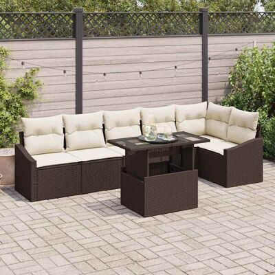 vidaXL Gartensofa-set 7 Stk. Braun und Creme Poly-Rattan vidaXL Gartensofa-set 7 Stk. Braun und Creme Poly-Rattan
