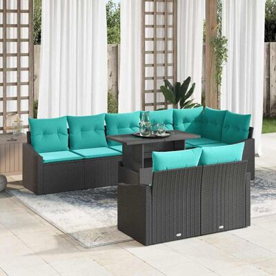 vidaXL Gartensofa-set 9 stk. Schwarz und Blau Poly-Rattan vidaXL Gartensofa-set 9 stk. Schwarz und Blau Poly-Rattan