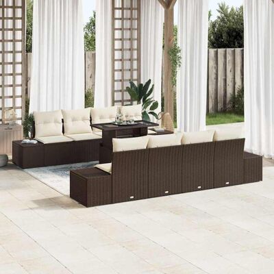 vidaXL Gartensofa-set mit Kissen 9 pcs Braun und Creme Poly-Rattan vidaXL Gartensofa-set mit Kissen 9 pcs Braun und Creme Poly-Rattan