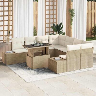 vidaXL Gartensofa-set mit Kissen 9 pcs Beige und Creme Poly-Rattan vidaXL Gartensofa-set mit Kissen 9 pcs Beige und Creme Poly-Rattan