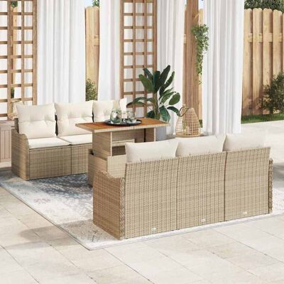 vidaXL Gartensofa-set mit Kissen 7 pcs Beige und Creme Poly-Rattan vidaXL Gartensofa-set mit Kissen 7 pcs Beige und Creme Poly-Rattan