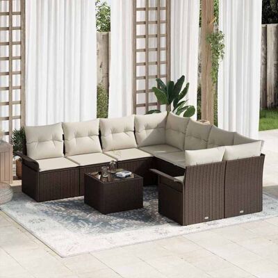 vidaXL Gartensofa-set mit Kissen 9 pcs Braun und Creme Poly-Rattan vidaXL Gartensofa-set mit Kissen 9 pcs Braun und Creme Poly-Rattan
