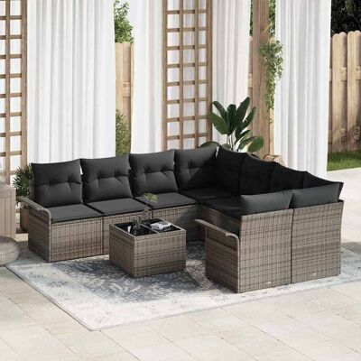 vidaXL Gartensofa-set mit Kissen mit Speicher 9 pcs Grau Poly-Rattan vidaXL Gartensofa-set mit Kissen mit Speicher 9 pcs Grau Poly-Rattan