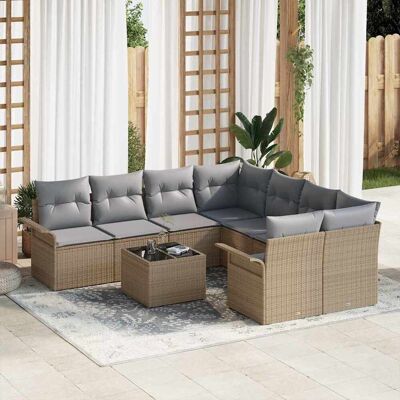 vidaXL Gartensofa-set mit Kissen 9 pcs Beige und Grau Poly-Rattan vidaXL Gartensofa-set mit Kissen 9 pcs Beige und Grau Poly-Rattan
