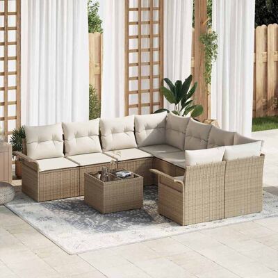 vidaXL Gartensofa-set mit Kissen 9 pcs Beige und Creme Poly-Rattan vidaXL Gartensofa-set mit Kissen 9 pcs Beige und Creme Poly-Rattan