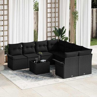 vidaXL Gartensofa-set mit Kissen 9 pcs Schwarz Poly-Rattan vidaXL Gartensofa-set mit Kissen 9 pcs Schwarz Poly-Rattan