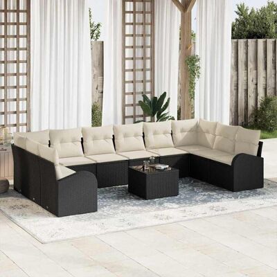 vidaXL Gartensofa-set 11 Stk. Braun und Creme Poly-Rattan vidaXL Gartensofa-set 11 Stk. Braun und Creme Poly-Rattan