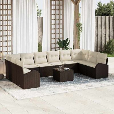 vidaXL Gartensofa-set 11 Stk. Braun und Creme Poly-Rattan vidaXL Gartensofa-set 11 Stk. Braun und Creme Poly-Rattan