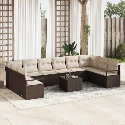 vidaXL Gartensofa-set 11 Stk. Braun und Creme Poly-Rattan vidaXL Gartensofa-set 11 Stk. Braun und Creme Poly-Rattan