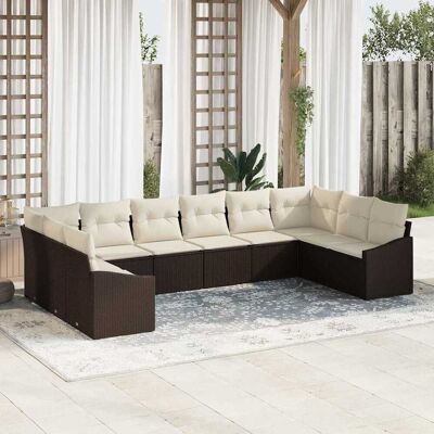 vidaXL Gartensofa-set 10 Stk. Braun und Creme Poly-Rattan vidaXL Gartensofa-set 10 Stk. Braun und Creme Poly-Rattan