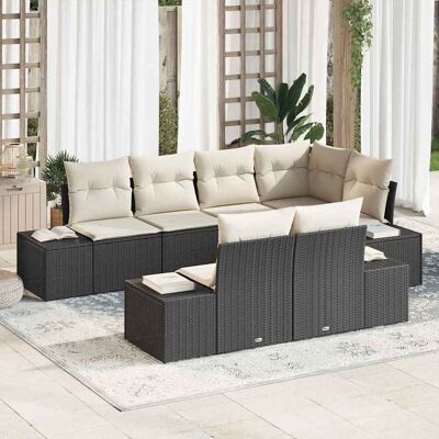vidaXL Gartensofa-set 7 Stk. Schwarz und Creme Poly-Rattan vidaXL Gartensofa-set 7 Stk. Schwarz und Creme Poly-Rattan