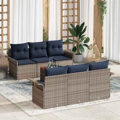 vidaXL Gartensofa-set 7 stk. 6-Sitzanzahl Grau und Marineblau vidaXL Gartensofa-set 7 stk. 6-Sitzanzahl Grau und Marineblau