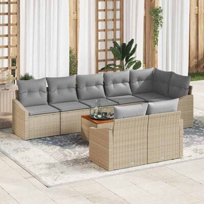 Beige Gartenset 9-tlg. Natur Rattan - Gartenmöbel Beige Gartenset 9-tlg. Natur Rattan - Gartenmöbel