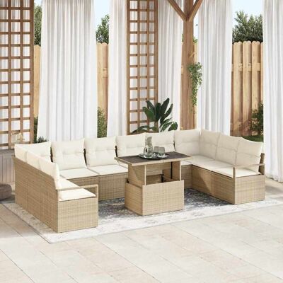 vidaXL Gartensofa-set mit Kissen mit Speicher 11 pcs Beige Poly-Rattan vidaXL Gartensofa-set mit Kissen mit Speicher 11 pcs Beige Poly-Rattan
