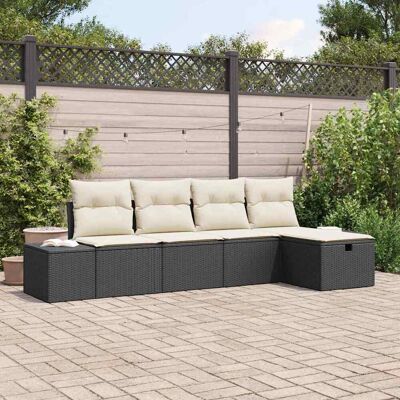 VIDAXL Gartensofa-Set - Schwarz, 5-teilig, Kissen & Stauraum VIDAXL Gartensofa-Set - Schwarz, 5-teilig, Kissen & Stauraum