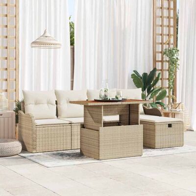 vidaXL Gartensofa-set mit Kissen mit Speicher 6 pcs Beige Poly-Rattan vidaXL Gartensofa-set mit Kissen mit Speicher 6 pcs Beige Poly-Rattan