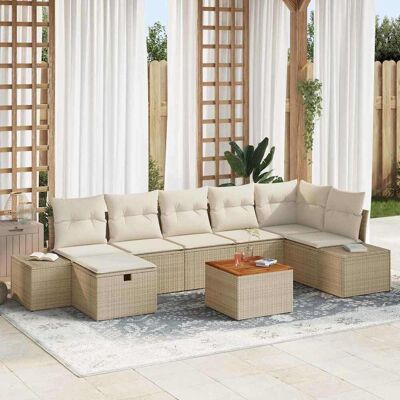 vidaXL Gartensofa-set mit Kissen mit Speicher 8 pcs Beige Poly Rattan vidaXL Gartensofa-set mit Kissen mit Speicher 8 pcs Beige Poly Rattan