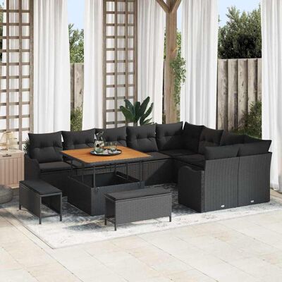 vidaXL Gartensofa-set mit Kissen 12 pcs Schwarz Poly-Rattan vidaXL Gartensofa-set mit Kissen 12 pcs Schwarz Poly-Rattan