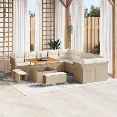 vidaXL Gartensofa-set mit Kissen 13 pcs Beige und Creme Poly-Rattan vidaXL Gartensofa-set mit Kissen 13 pcs Beige und Creme Poly-Rattan