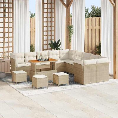 vidaXL Gartensofa-set mit Kissen 14 pcs Beige und Creme Poly-Rattan vidaXL Gartensofa-set mit Kissen 14 pcs Beige und Creme Poly-Rattan