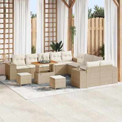 vidaXL Gartensofa-set mit Kissen 13 pcs Beige und Creme Poly-Rattan vidaXL Gartensofa-set mit Kissen 13 pcs Beige und Creme Poly-Rattan
