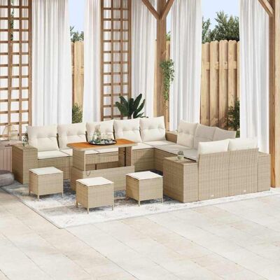 vidaXL Gartensofa-set mit Kissen 14 pcs Beige und Creme Poly-Rattan vidaXL Gartensofa-set mit Kissen 14 pcs Beige und Creme Poly-Rattan