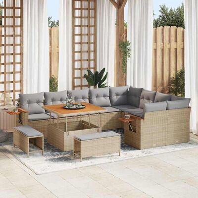 vidaXL Gartensofa-set mit Kissen 13 pcs Beige und Hellgrau Poly-Rattan vidaXL Gartensofa-set mit Kissen 13 pcs Beige und Hellgrau Poly-Rattan