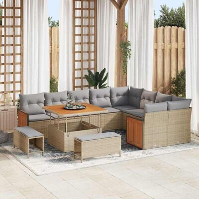 vidaXL Gartensofa-set mit Kissen 13 pcs Beige und Hellgrau Poly-Rattan vidaXL Gartensofa-set mit Kissen 13 pcs Beige und Hellgrau Poly-Rattan